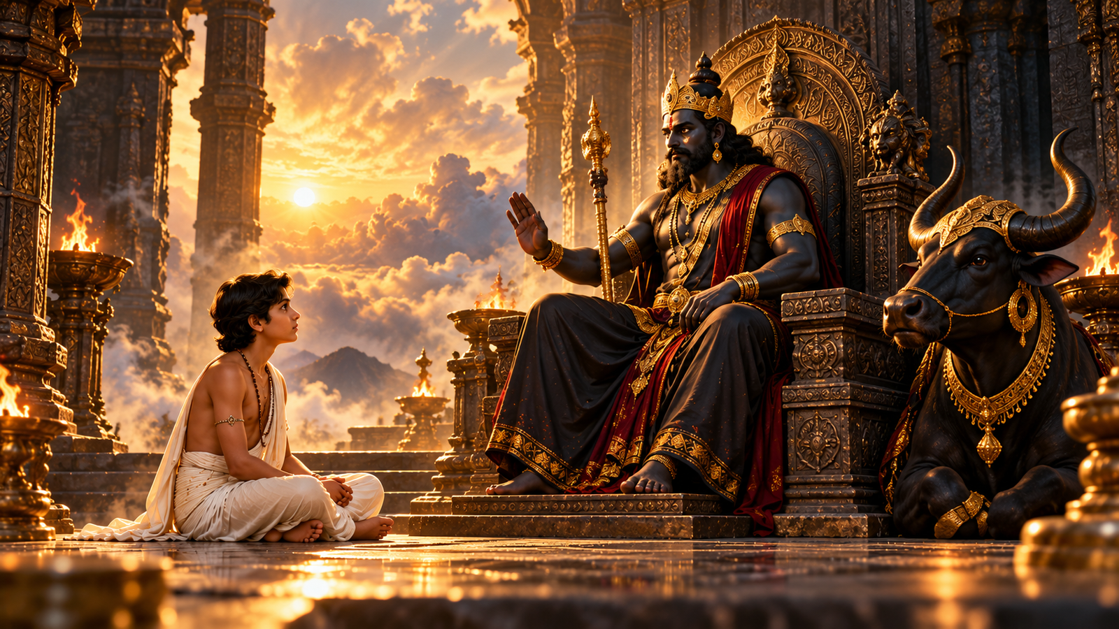 Nachiketa seated before Yama