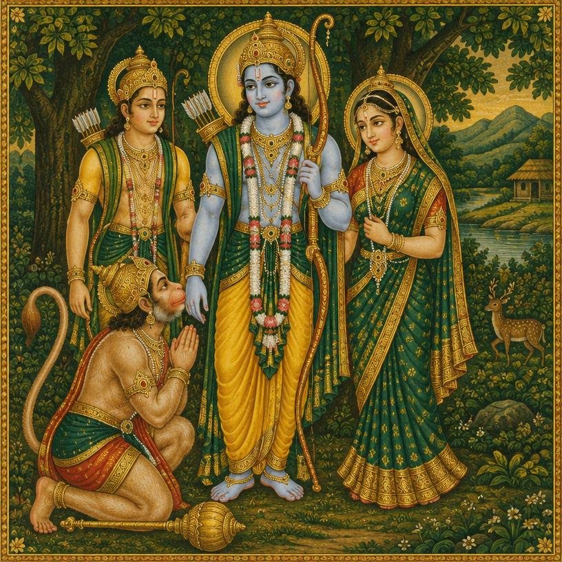 Shri Rama with Sita, Lakshmana and Hanuman