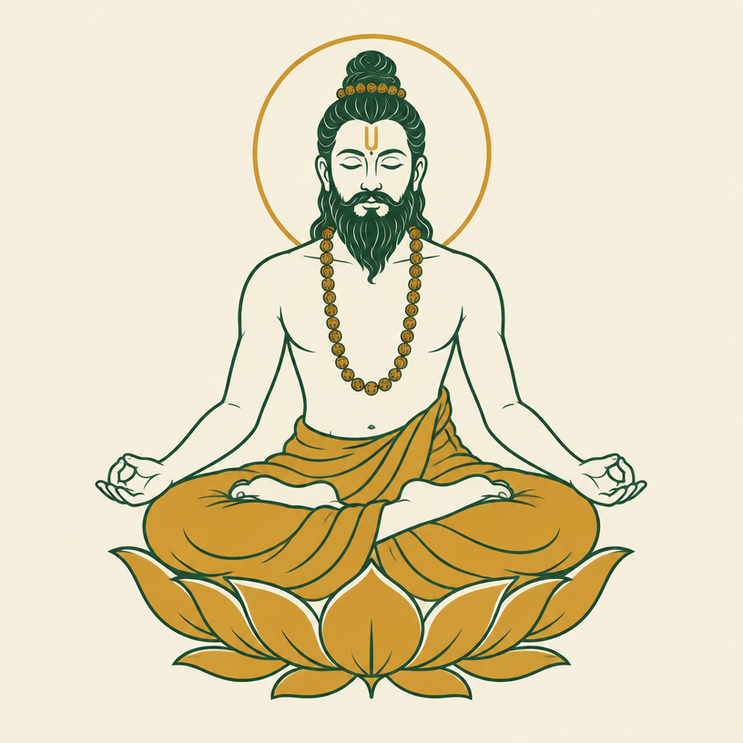 Illustration of a yogi seated in meditation on a lotus, representing Dhyana Yoga