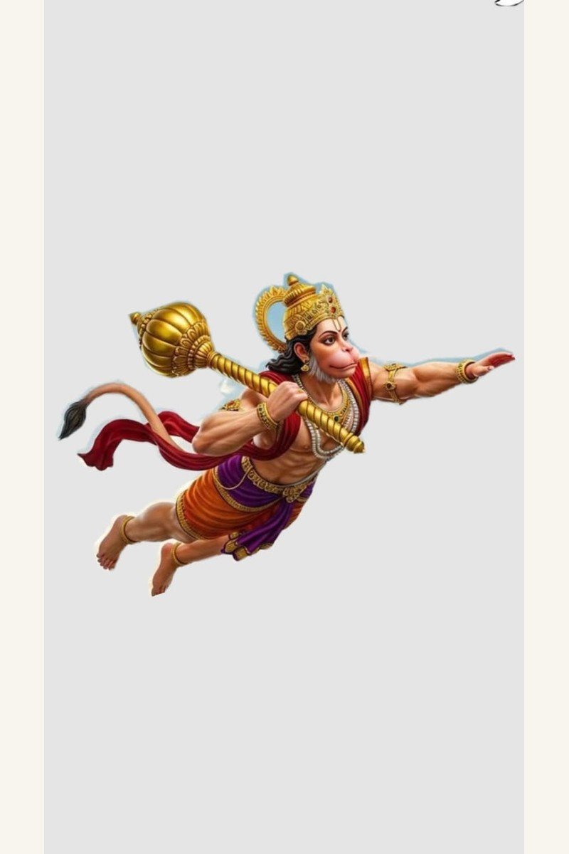 Shri Hanuman flying with his golden mace