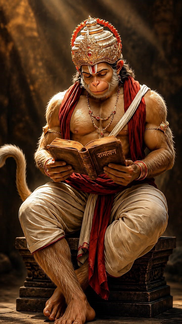 Shri Hanuman reading the Ramayana