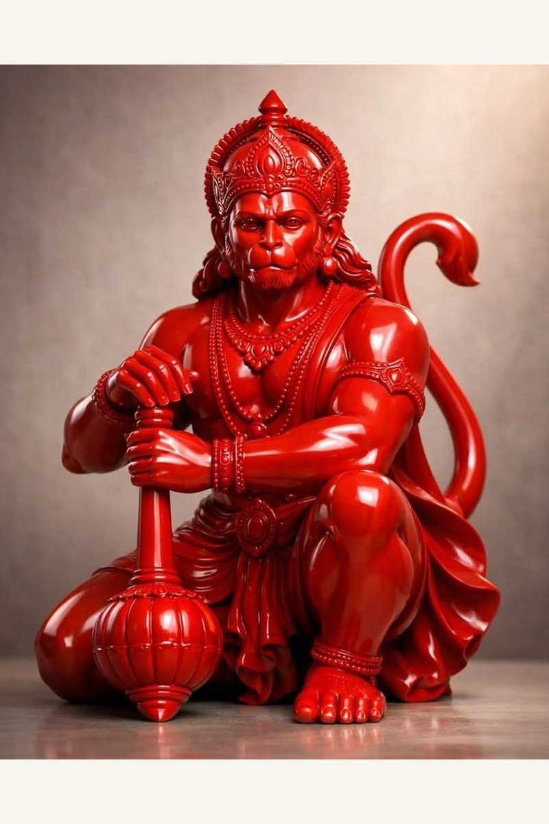 Red devotional statue of Shri Hanuman