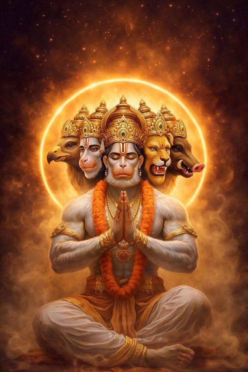 Panchmukhi Hanuman in a radiant devotional depiction