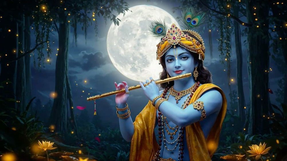 Shri Krishna in a devotional setting