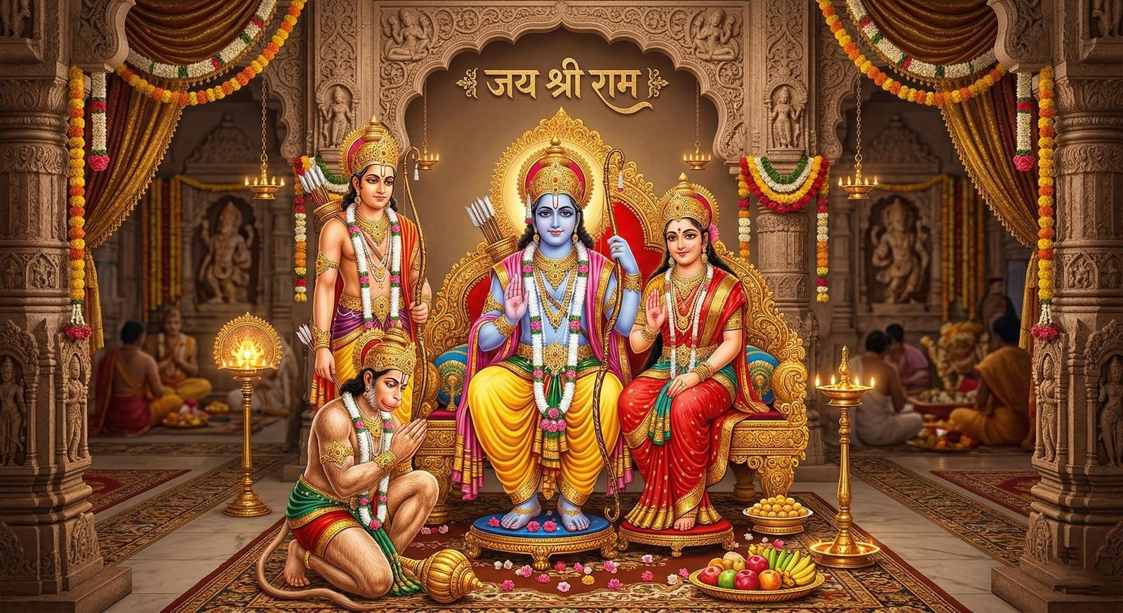 Shri Rama and Sita in a devotional scene